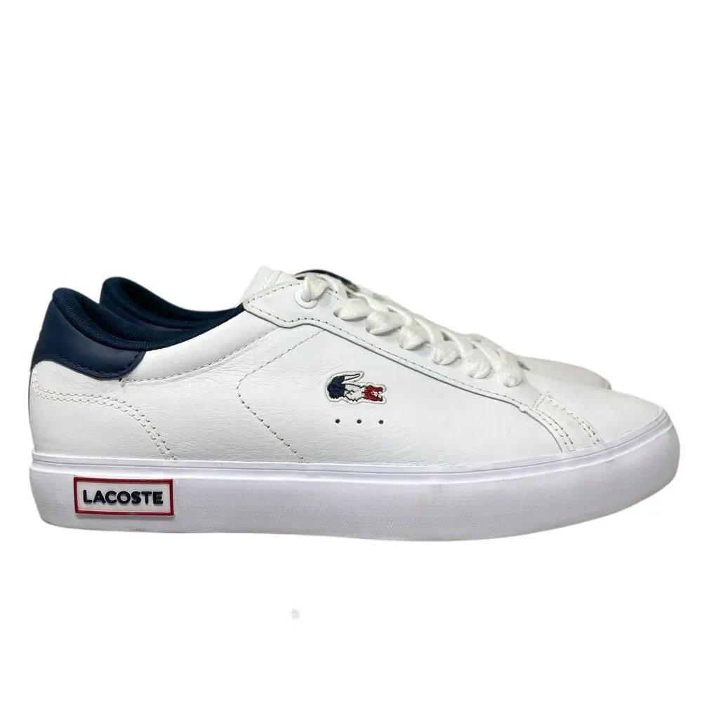 Lacoste Sneakers‎ Womens 7.5 White Leather Powercourt Preppy Americana Red Blue